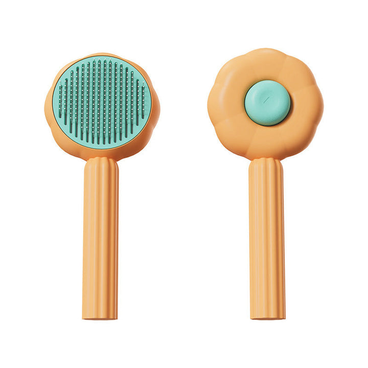 Detailed shot of collected pet hair on the Self-Cleaning Brush, ready for quick and hygienic disposal