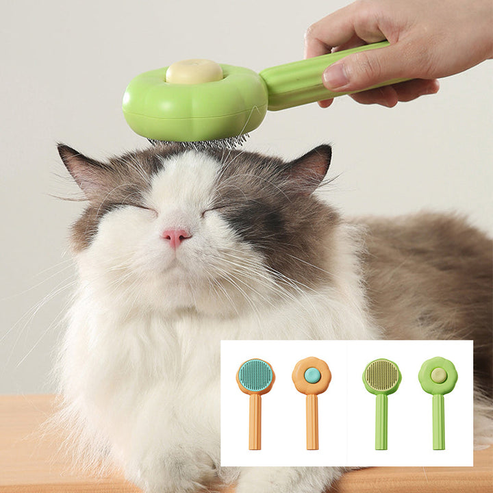 Ergonomic Self-Cleaning Pet Grooming Brush, featuring durable ABS plastic for easy pet hair removal