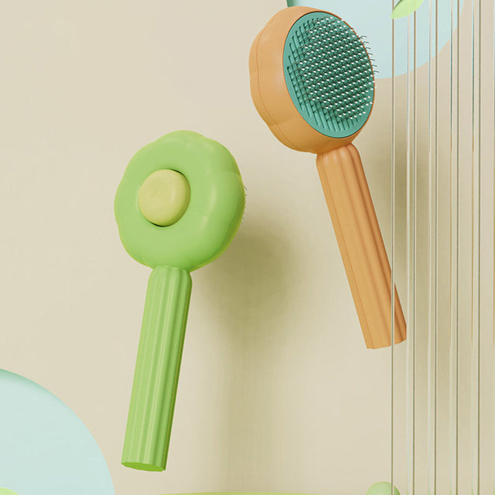 Close-up of Self-Cleaning Dog Brush bristles, designed for comfortable deshedding and pet massage