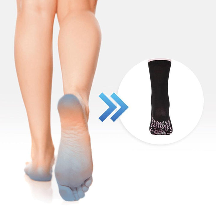 Detail of the soft polyester cotton blend of unisex self-heating tourmaline socks for ultimate comfort.
