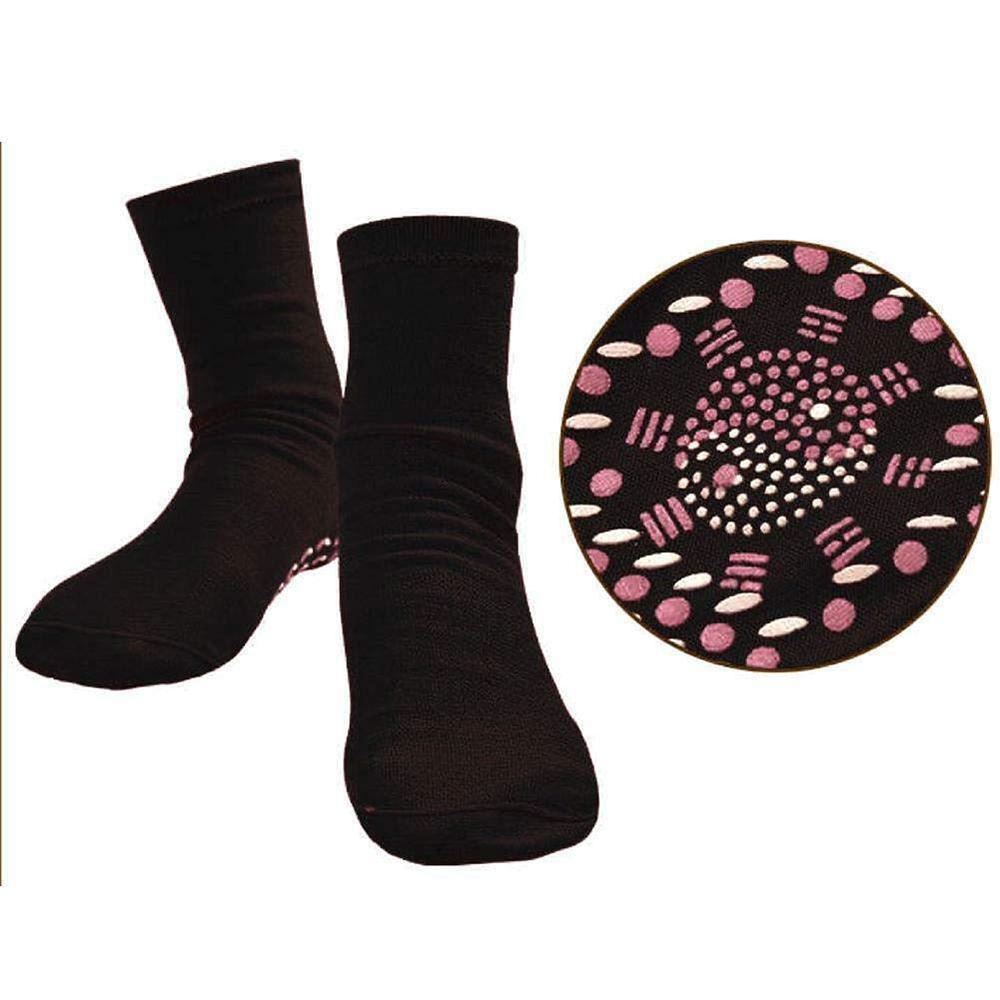 Diagram showing the self-heating mechanism of tourmaline therapy socks for improved blood circulation.