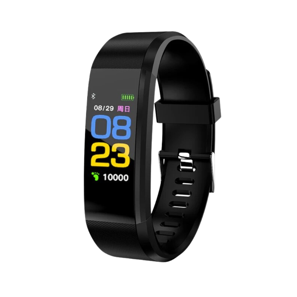 Elegant senior smartwatch on a wrist, displaying heart rate. Perfect health monitoring & fitness band.