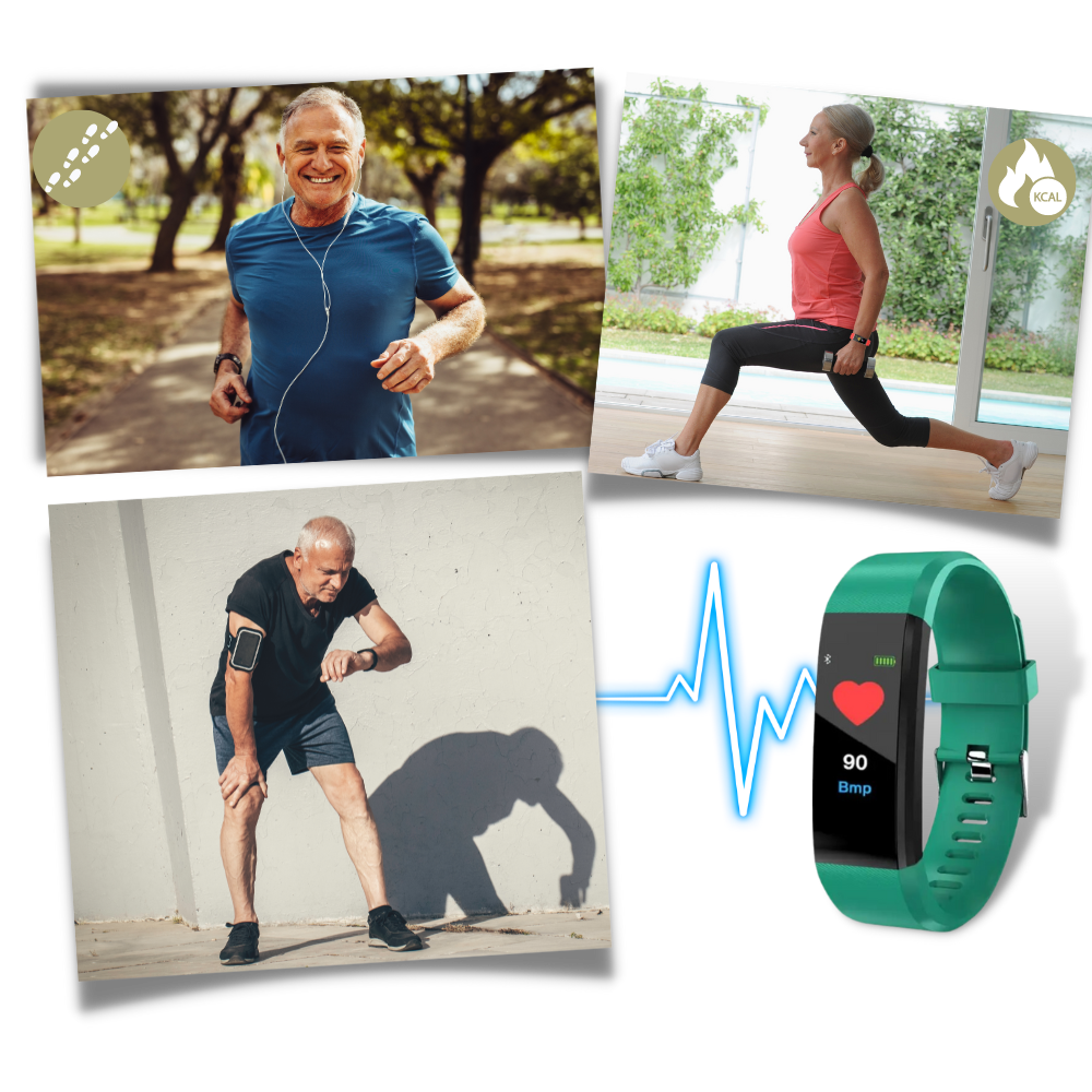 Unisex activity tracker smartwatch, designed for seniors. Features fitness tracking and health monitoring.