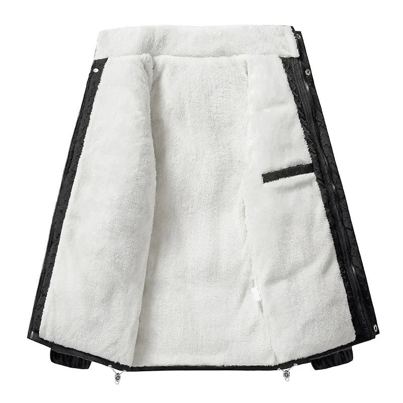 Diverse group wearing Unisex Sherpa Puffer Jackets, demonstrating versatility and warmth