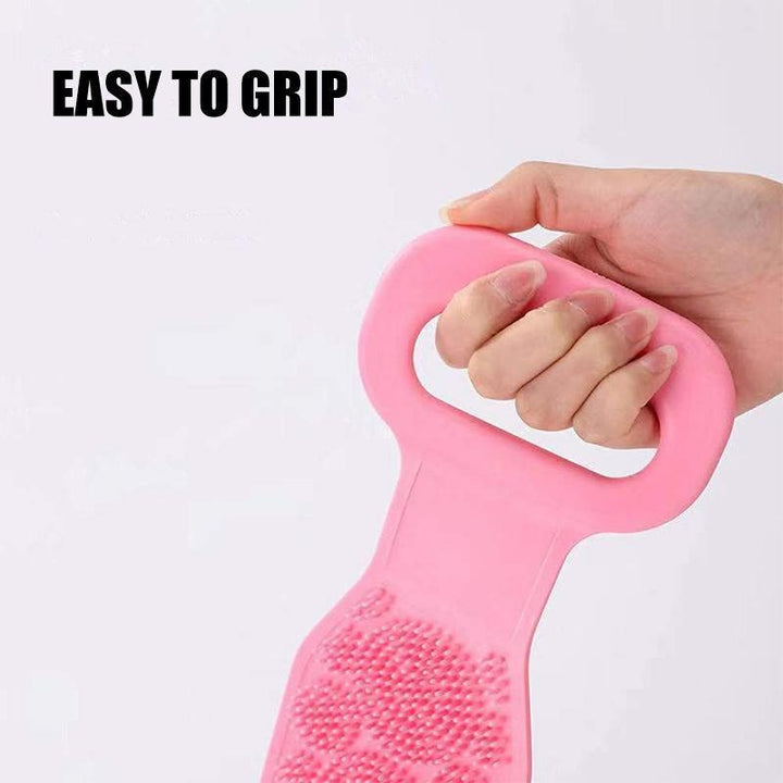 Unisex exfoliating bath belt for back and body, featuring soft silicone bristles