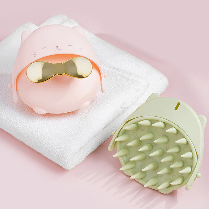 Ergonomic scalp massager & shampoo brush for all hair types, enhancing circulation & relaxation.