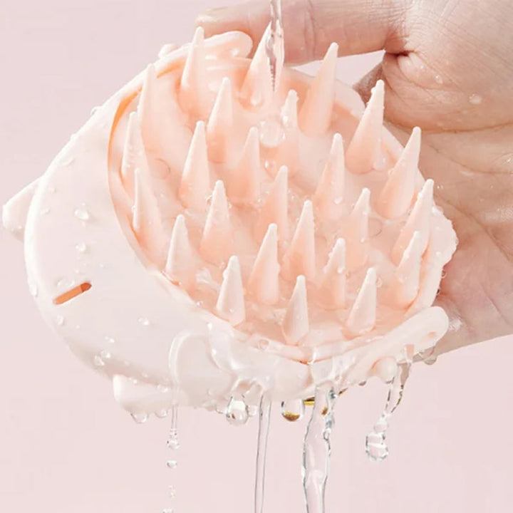 Waterproof silicone head massager for detangling & distributing shampoo, suitable for daily use.