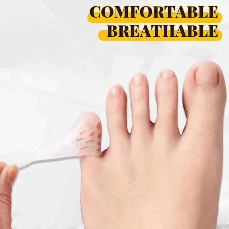 Stack of several silicone toe protectors, highlighting reusable personal health foot care