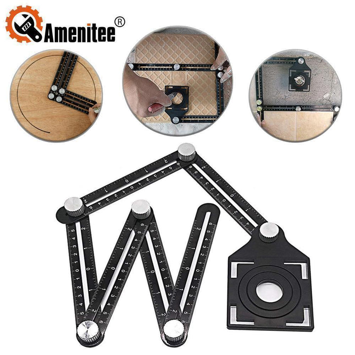 Unisex six-fold aluminum alloy angle measuring tool for precise DIY and construction layout