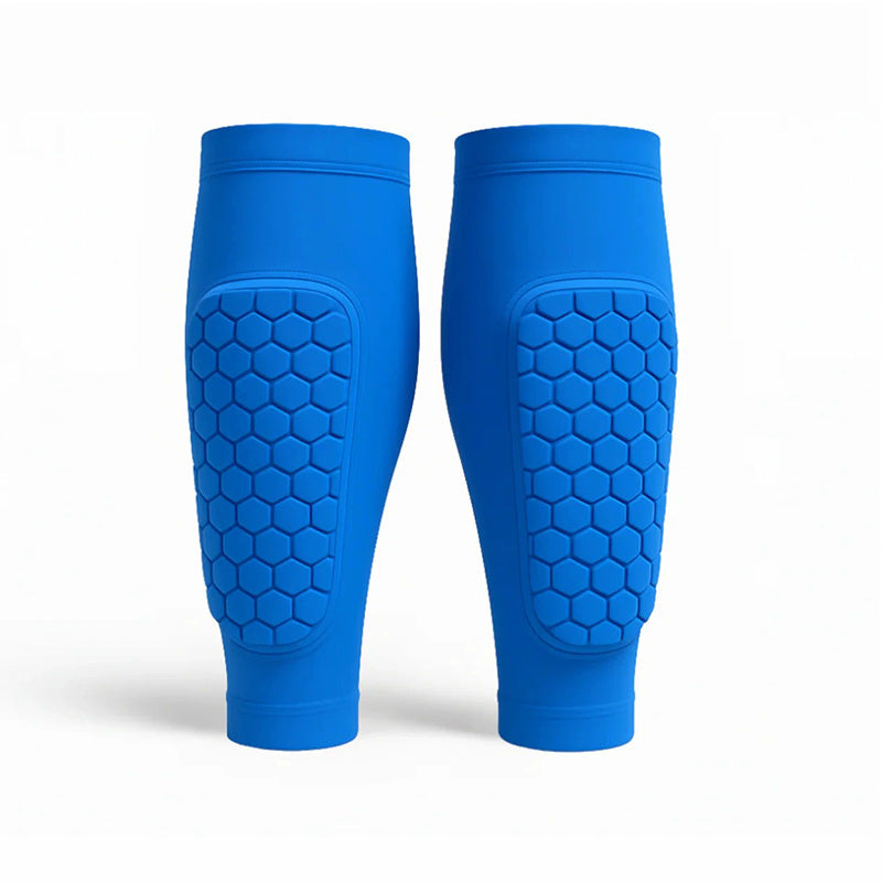 Unisex shin guards with comfort technology, designed for reliable leg protection in ski and soccer sports.