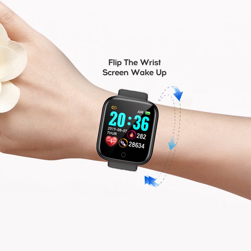 Digital display of a unisex activity tracker showing time and active heart rate zone