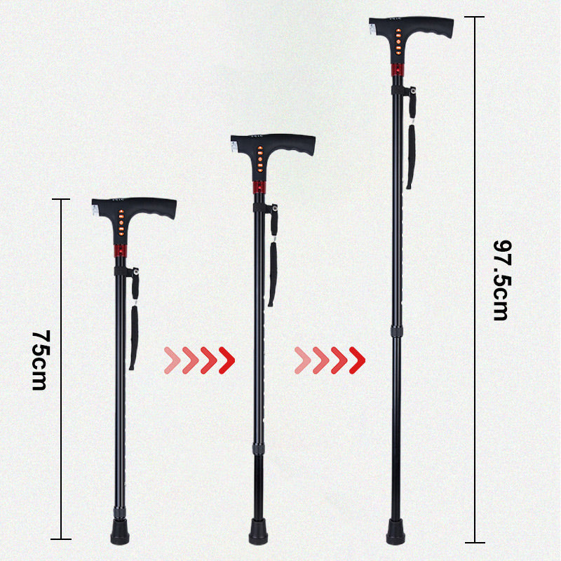Adjustable smart walking stick, showcasing height mechanism. Lightweight aluminum cane for customized support.