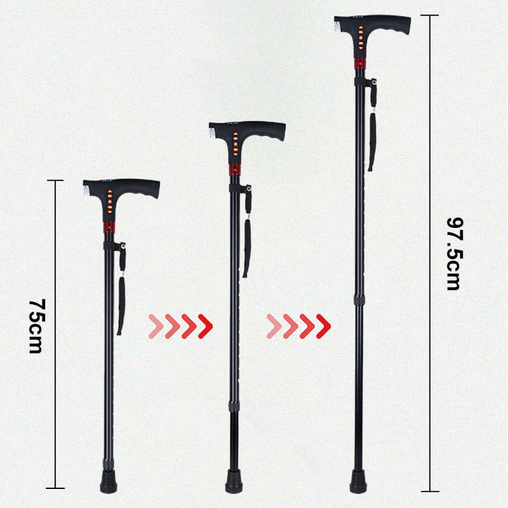 Adjustable smart walking stick, showcasing height mechanism. Lightweight aluminum cane for customized support.