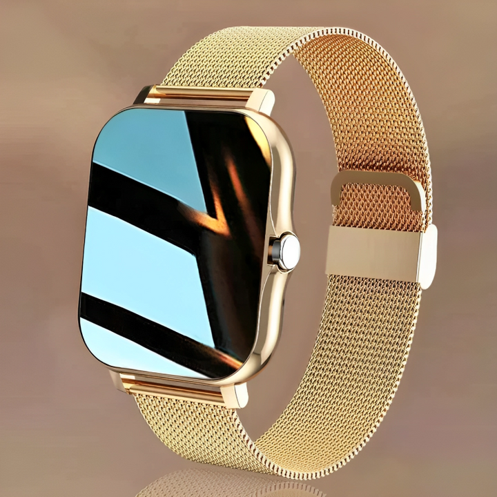 Unisex smartwatch with steel band, fitness tracking, Bluetooth calls & health monitoring for active lifestyles.