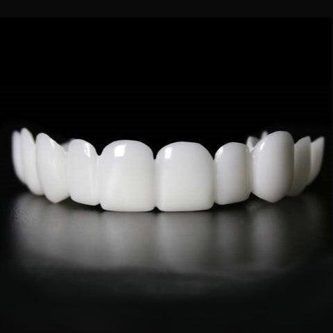 Durable, safe material used in these natural-looking snap-on cosmetic teeth veneers.