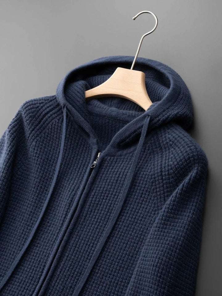 Relaxed fit midnight navy full-zip hoodie with soft fabric, ideal for comfortable layering.