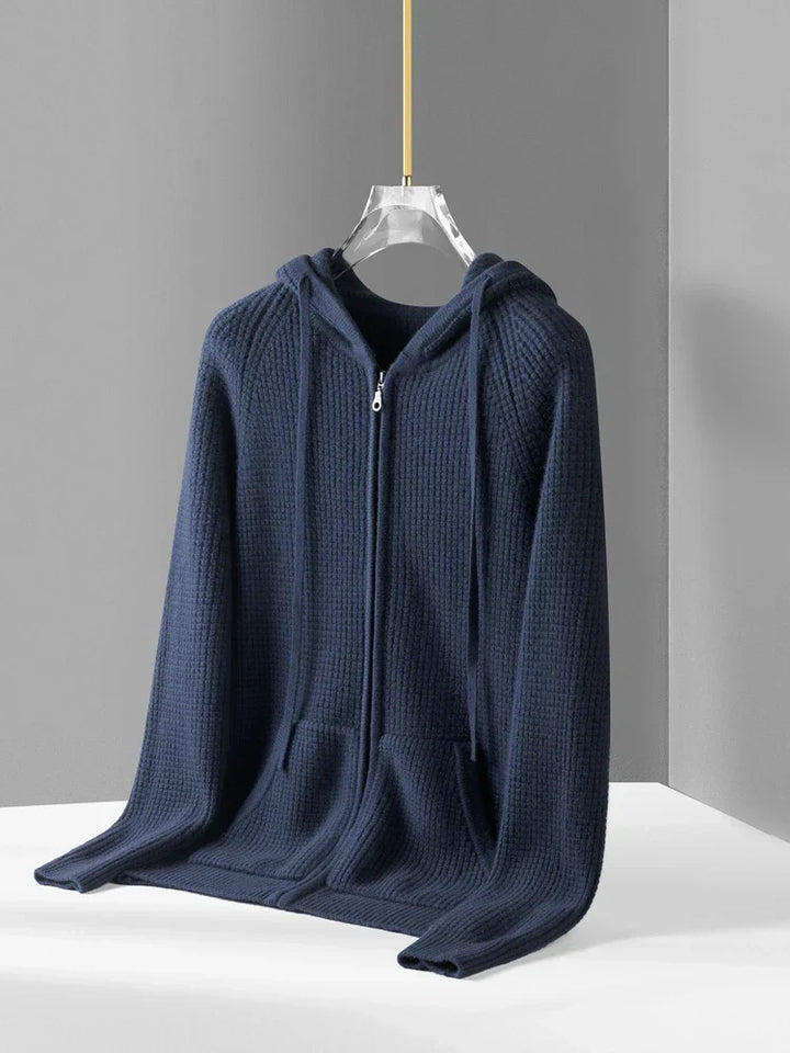 Casual unisex full-zip hoodie in midnight navy, offering soft comfort and versatility for transitional outerwear.