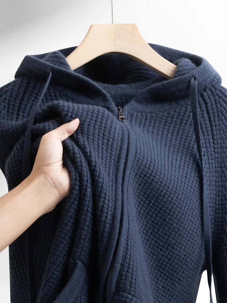 Soft, comfortable midnight navy full-zip hoodie featuring a relaxed fit, perfect for unisex everyday wear.