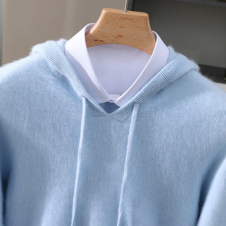 Close-up of the soft-touch fabric on a pullover hoodie, highlighting the cozy and comfortable material.