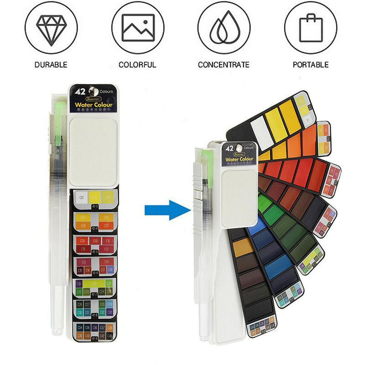 Professional solid gouache paint set, high-pigment watercolors for detailed artist work, portable.