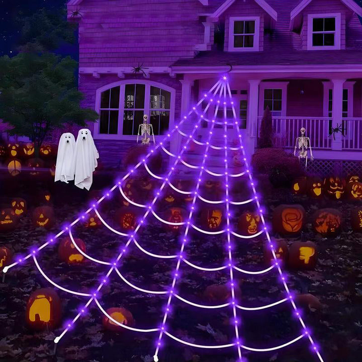 A collection of Spider Web Hanging Lights in various sizes, offering versatile Halloween decor options.