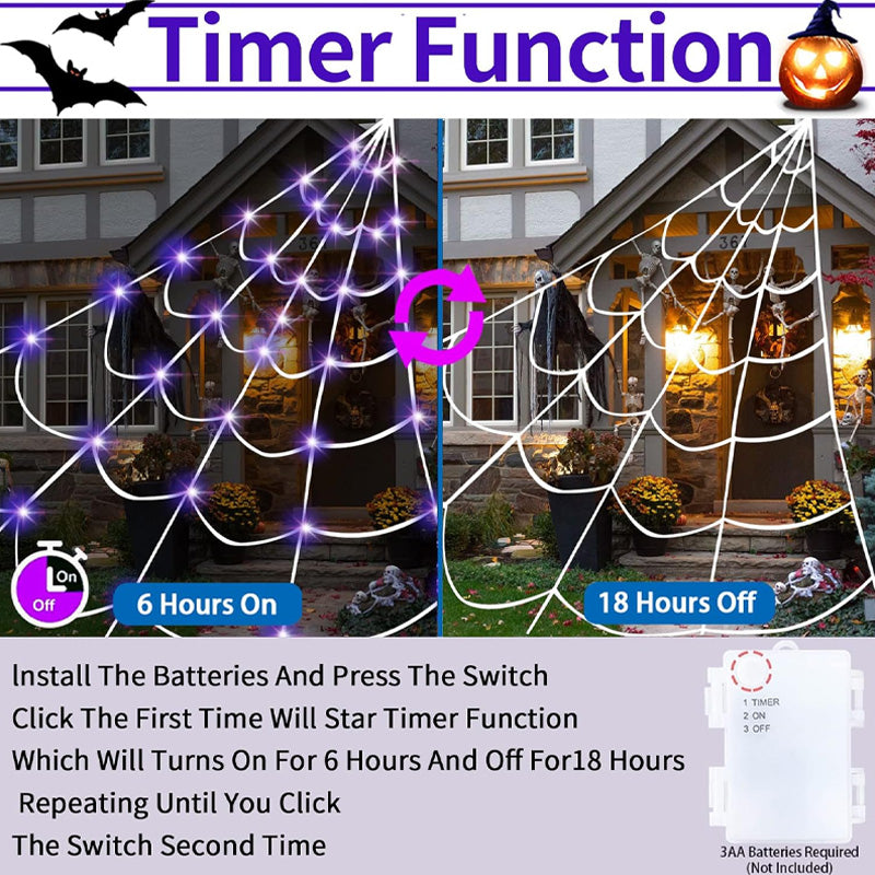 Close-up of the Spider Web Hanging Light glowing, showcasing its detailed design and spooky charm.