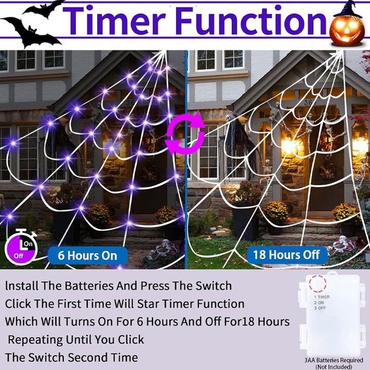 Close-up of the Spider Web Hanging Light glowing, showcasing its detailed design and spooky charm.