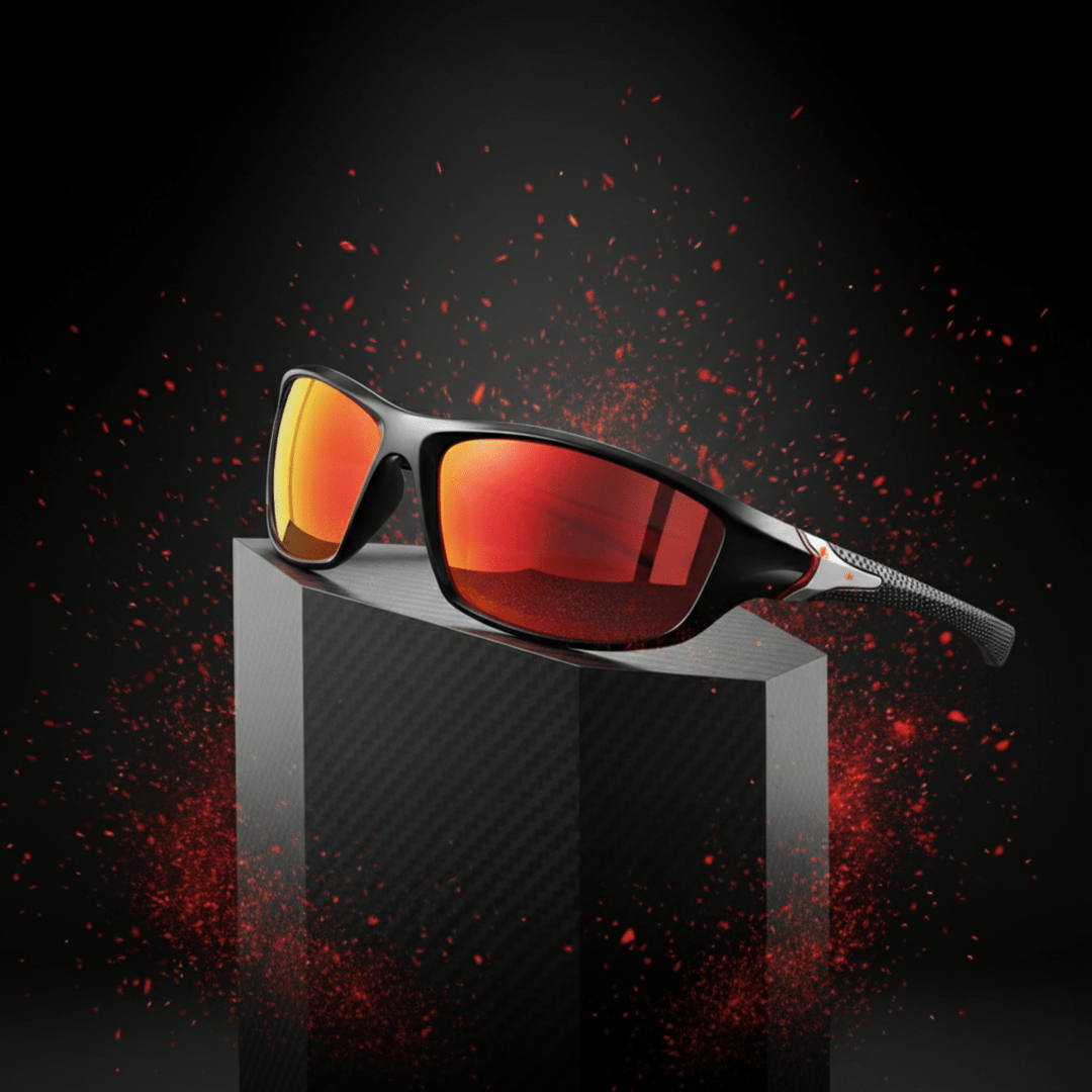 Front view of unisex sport sunglasses with polarized lenses, offering UV400 eye protection for all outdoor sports.