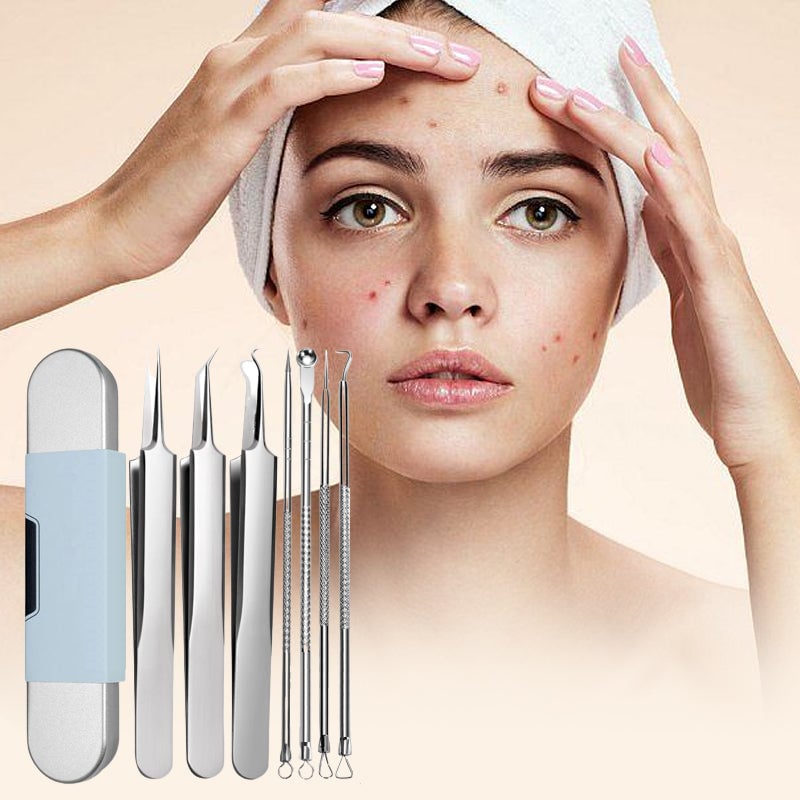 Unisex stainless steel blackhead & pimple remover kit, 5 tools, for clear skin