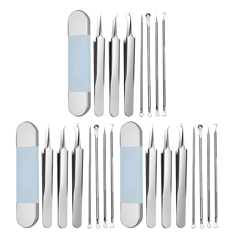 Different angles of the stainless steel blackhead remover tools for comprehensive skin treatment