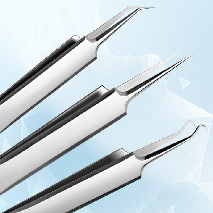Close-up of a stainless steel pimple extractor tool for effective acne removal