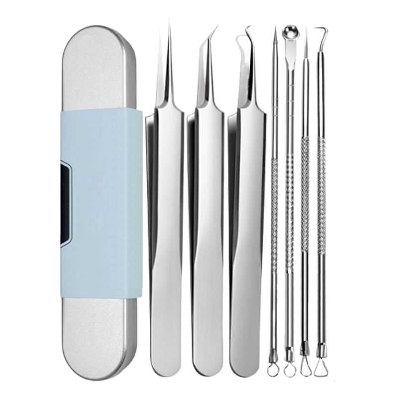 Ergonomic blackhead remover, stainless steel, designed for comfortable grip, blemish removal