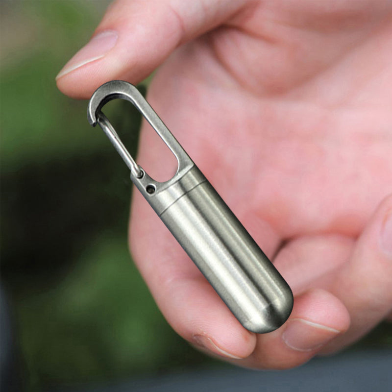 Detail view of the secure seal on a waterproof stainless steel pill box, ideal for travel