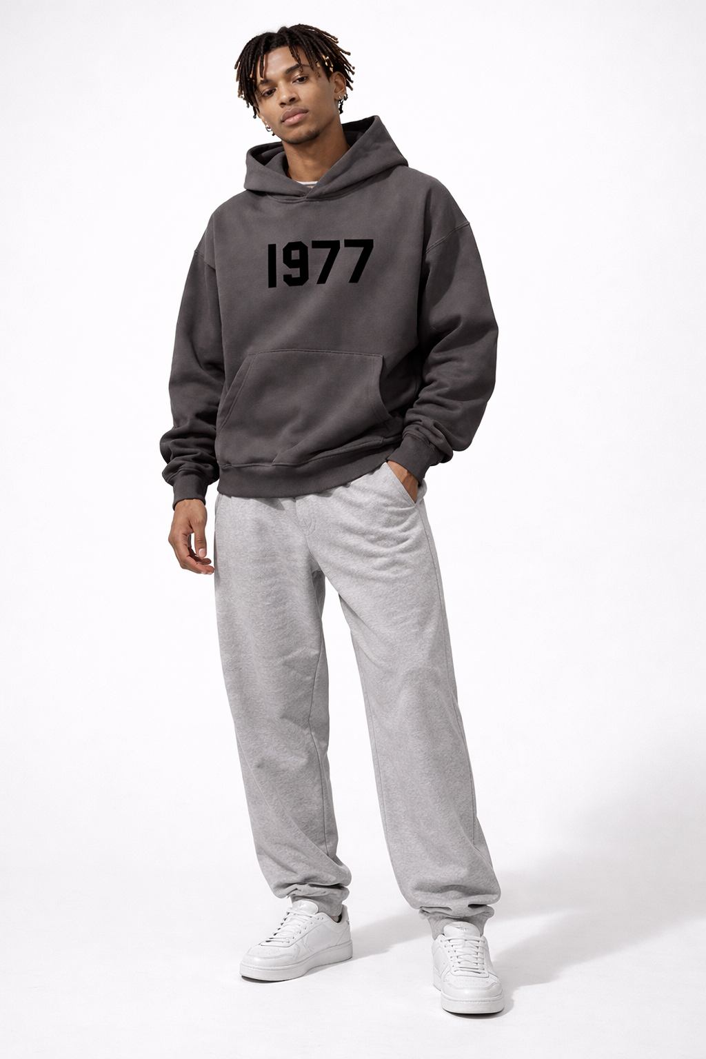 Unisex casual pullover hoodie, "Chase" collection, with a distinct 1977 print.
