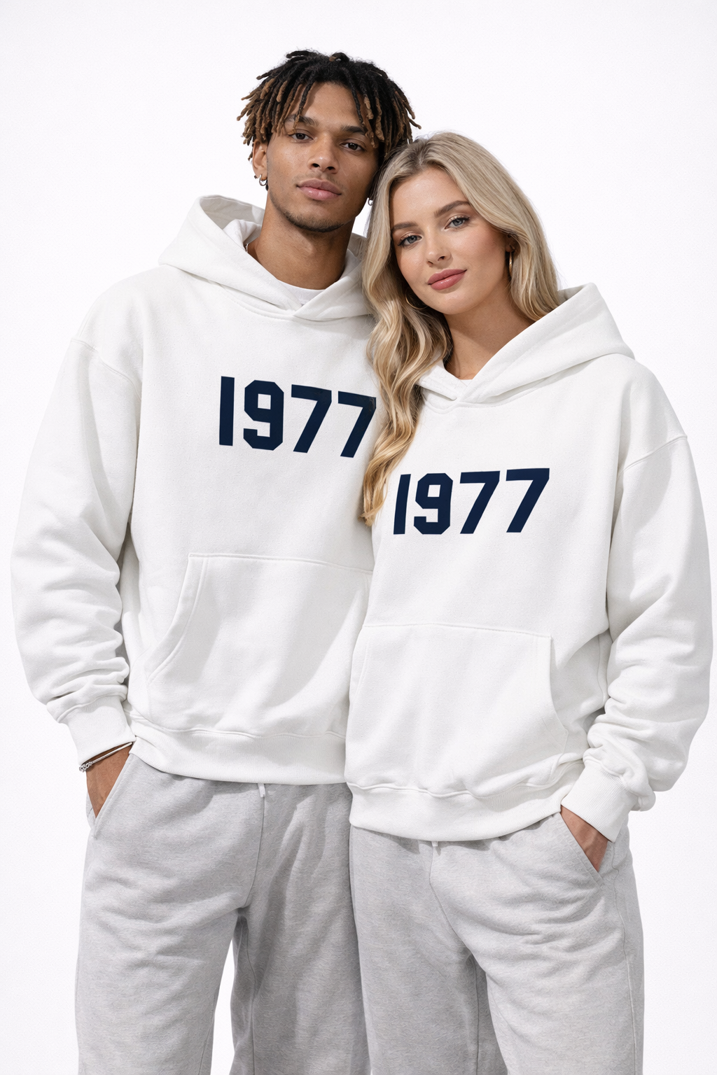 Modern unisex streetwear hoodie with classic 1977 print and comfortable raglan construction.