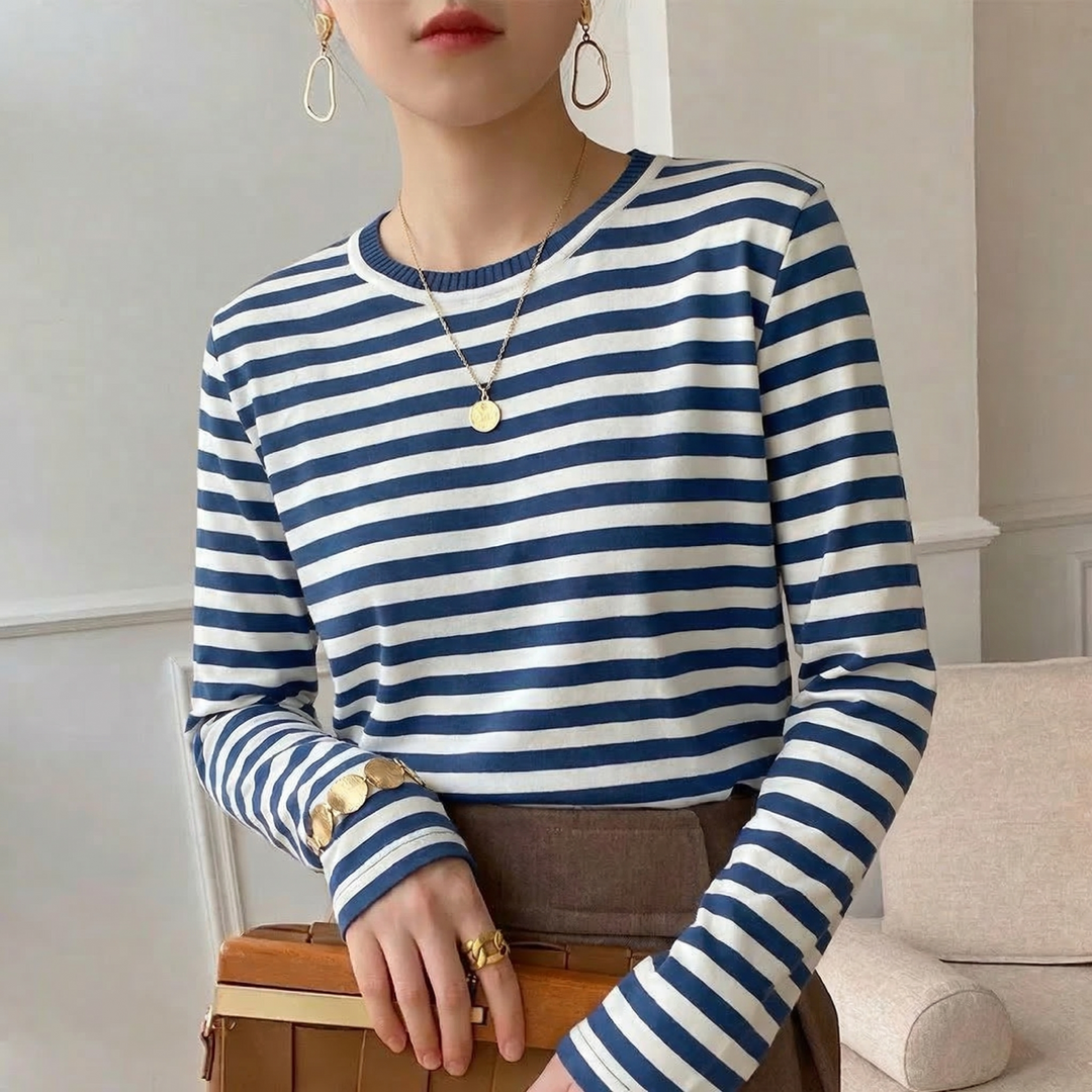 Unisex striped cotton long sleeve tee, ideal for casual comfort & everyday wear.