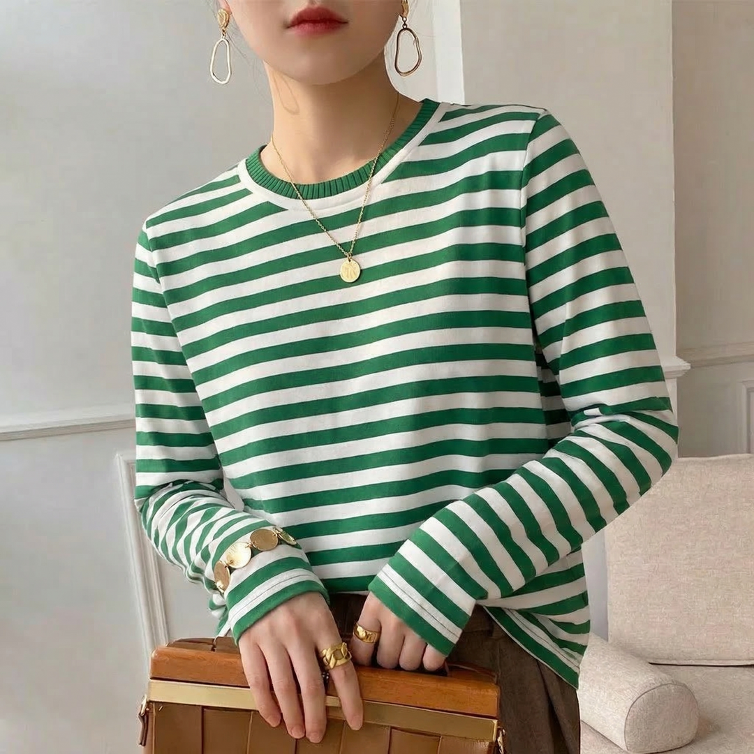 Comfortable unisex striped long sleeve top. Made from breathable cotton for a relaxed fit.