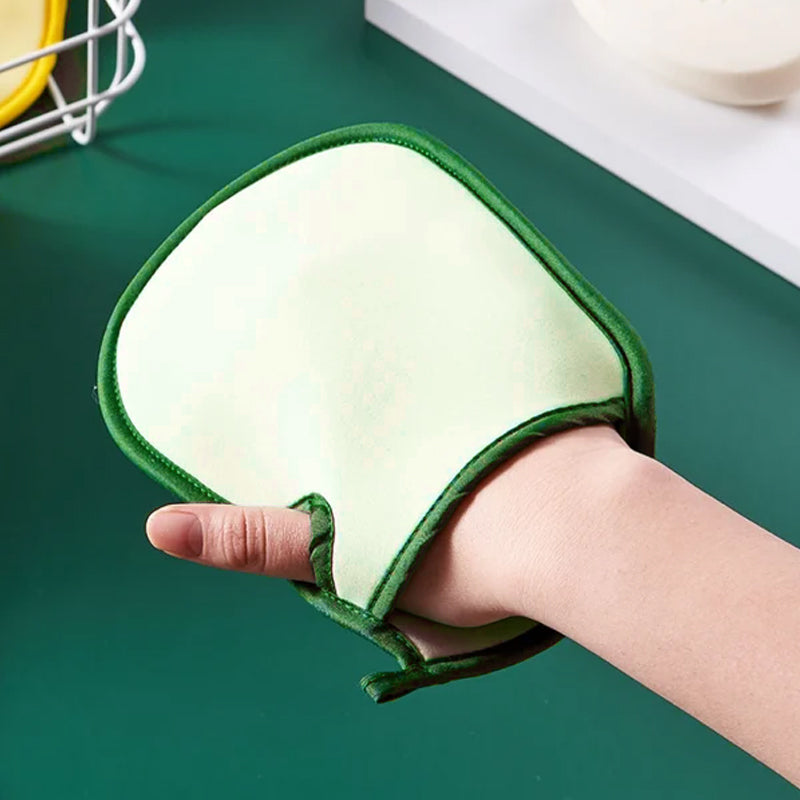 Soft exfoliating bath mitt in beige, ideal for smooth skin, made from PVA material