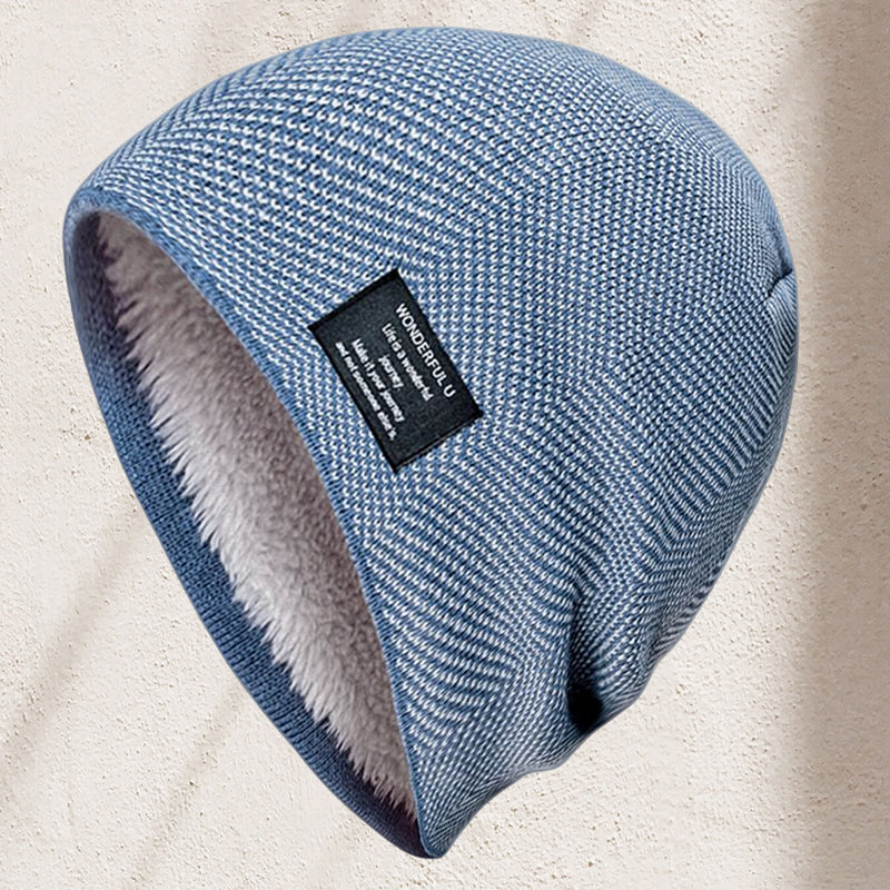 Unisex thermal knit beanie hat in off-white, offering a stylish and warm option for cold weather.