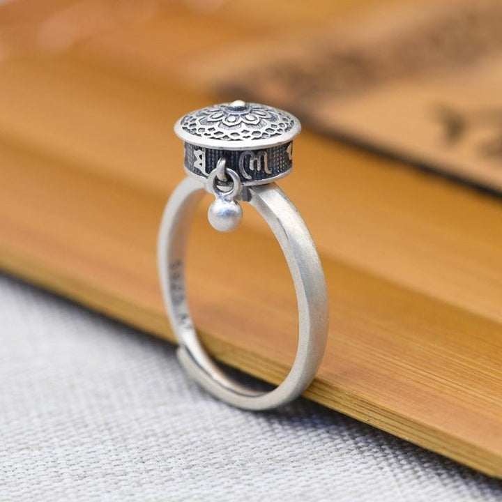 Unisex anxiety relief ring, Tibetan prayer wheel design in copper, adjustable fit