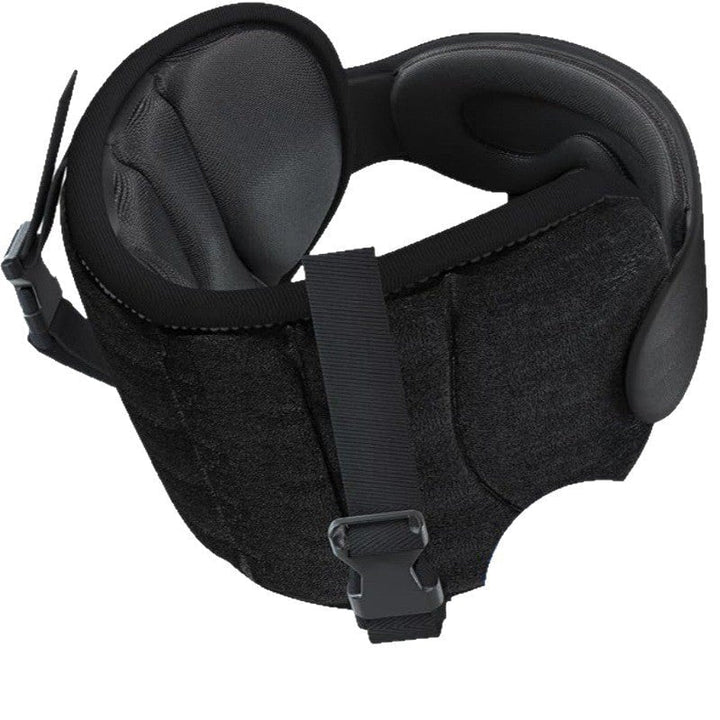 Complete travel sleep aid set: memory foam neck support pillow, head strap, and eye mask