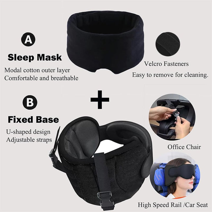 Deluxe memory foam travel pillow for neck support with adjustable head strap and eye mask