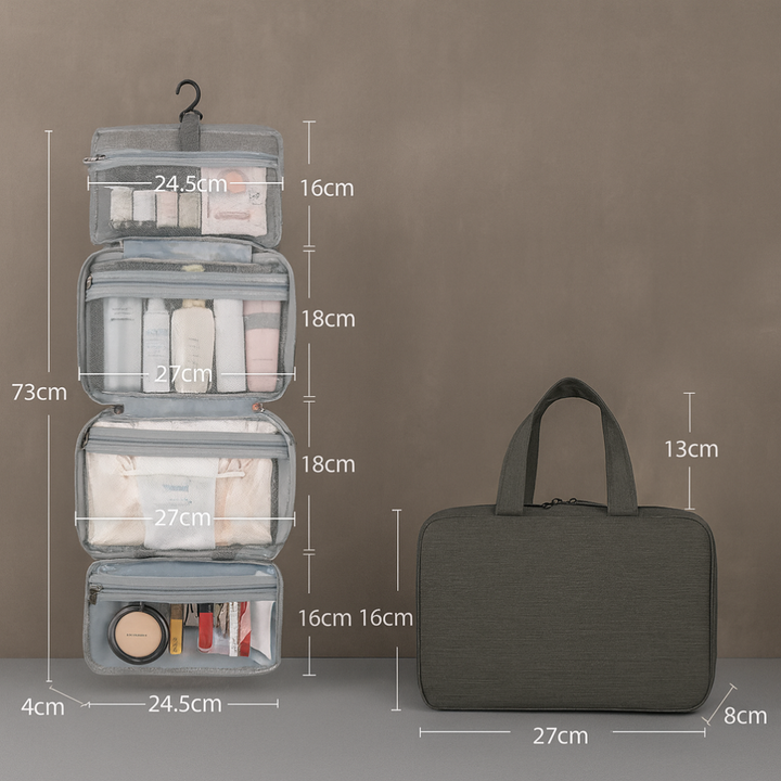 Unisex travel toiletries organizer bag with multiple compartments, waterproof, portable, perfect for wash & makeup.
