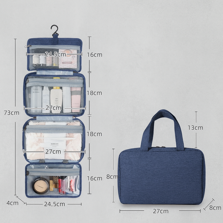 Waterproof travel wash bag & cosmetic case, durable, portable, ideal for organizing toiletries & makeup for any trip.