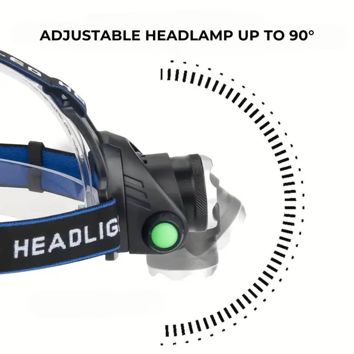 Adjustable ultra-bright LED headlamp, perfect for outdoor activities like camping, hiking, fishing. Hands-free light.