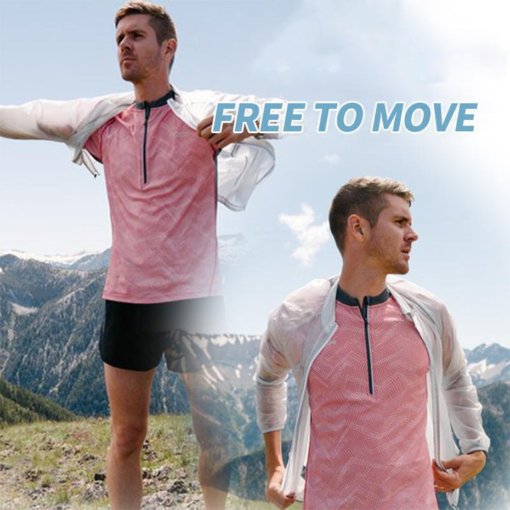Front view of an ultralight unisex rainproof windbreaker, excellent for hiking and outdoor adventures.