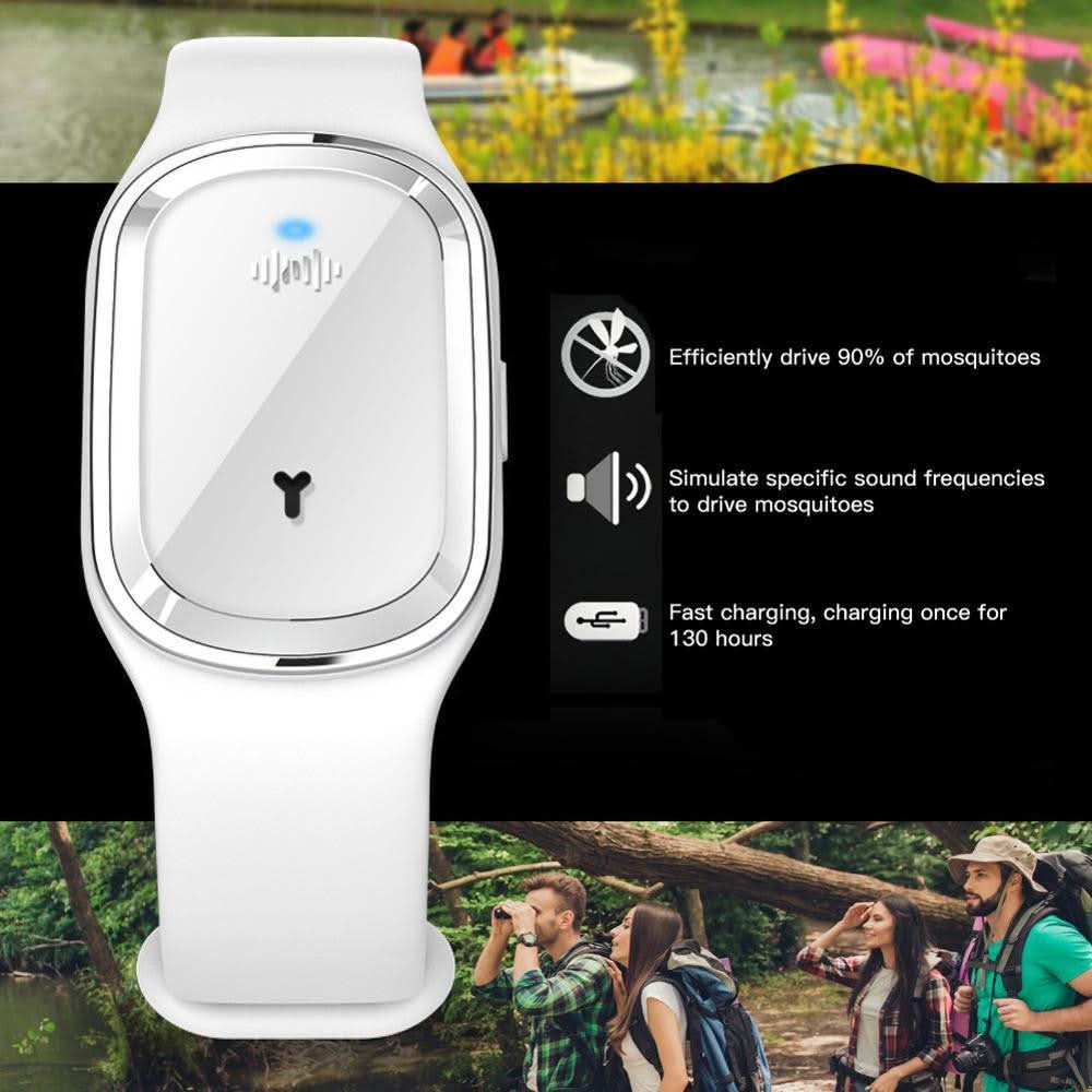 Portable ultrasonic mosquito repellent bracelet. Essential outdoor gear for bug-free camping and travel.