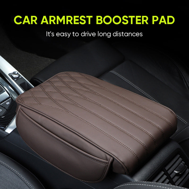 Unisex universal leather car armrest cushion, black, providing driving comfort and interior protection.