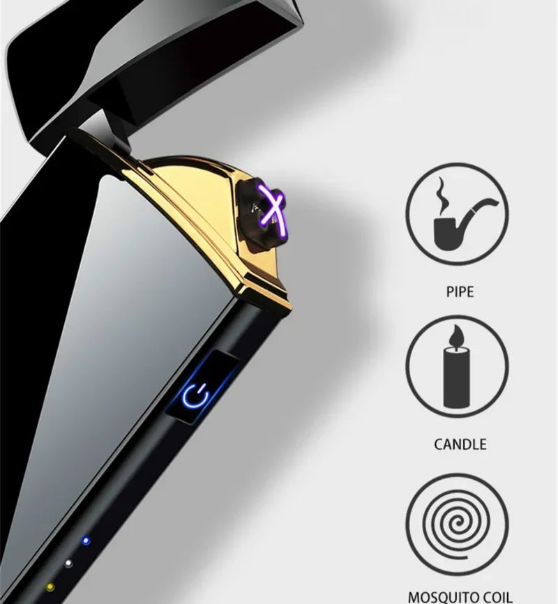 Premium metal unisex plasma lighter, USB rechargeable, windproof & flameless electric arc.