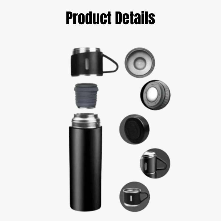 Durable stainless steel travel bottle. Vacuum insulated, leak-proof for hot/cold drinks on outdoor adventures.